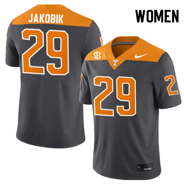 Women #29 Jack-Henry Jakobik Tennessee Volunteers College Football Jerseys Stitched-Anthracite